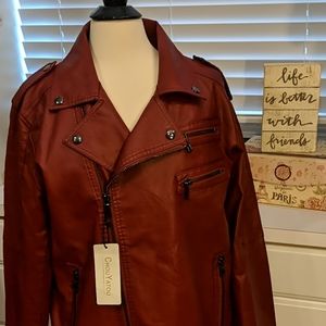 Moto Style Red Faux Leather Jacket